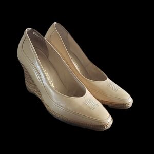 Lanvin Cream Leather Espadrille Wedge Heels